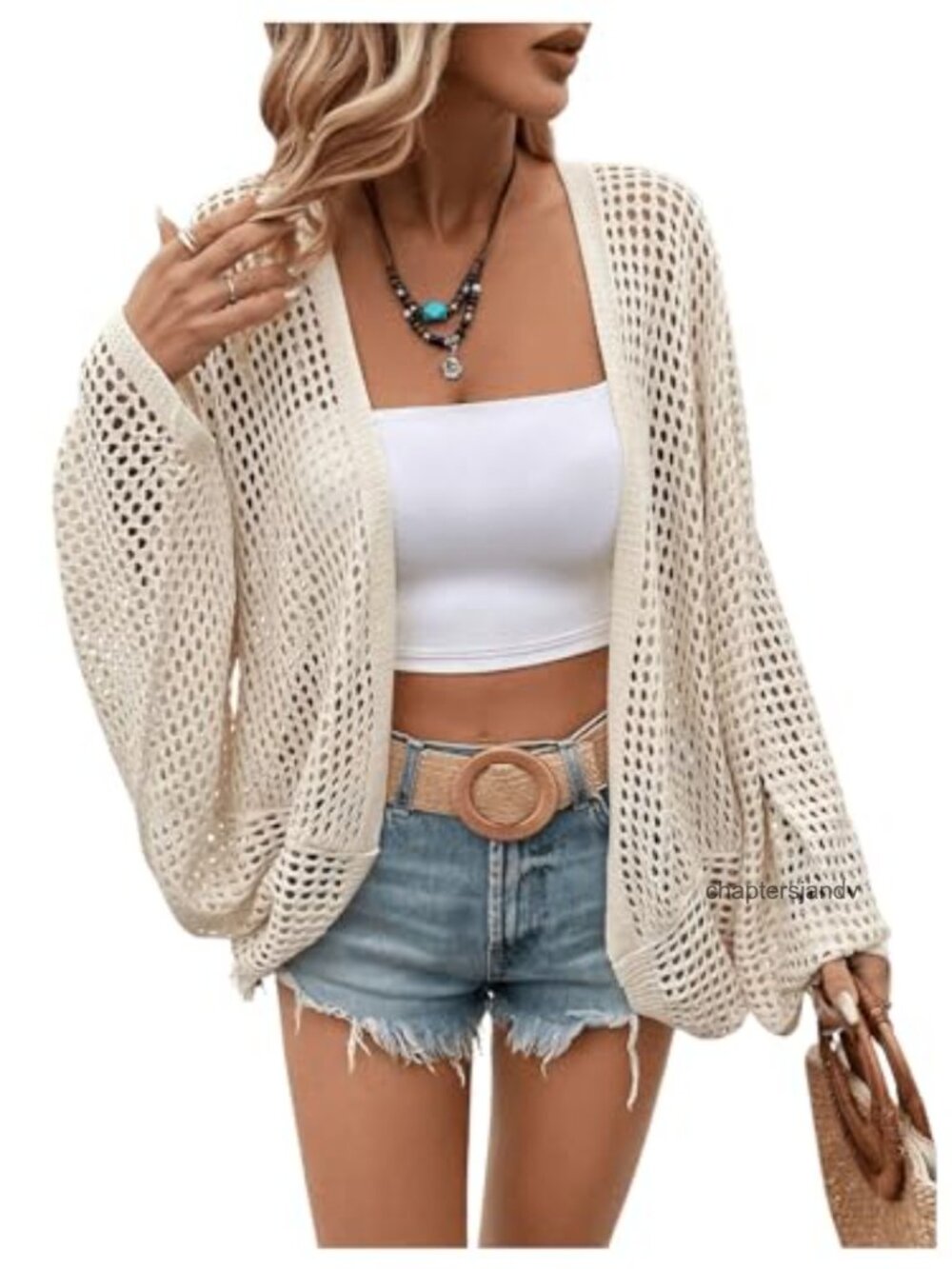 Lightweight Crochet Open Front Cardigan Dolman Sleeve Summer Sweater